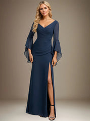 Sheath/Column V-Neck Floor-Length Chiffon Dress With Pleated