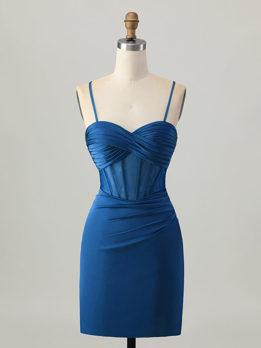 Blue Satin Tight Short Corset Homecoming Dress