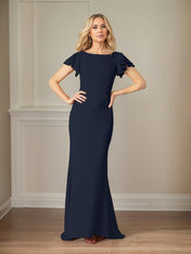 Sheath/Column Chiffon Scoop Neck Short Sleeves Floor Length Mother of the Bride Dresses With Ruffles