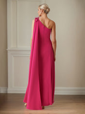 Lipstick Stretch Crepe Sheath/Column One Shoulder Floor Length Mother of the Bride Dresses