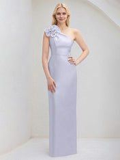 Lavender Sheath/Column One Shoulder Sleeveless Floor Length Satin Bridesmaid Dresses