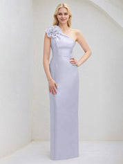 Lavender Sheath/Column One Shoulder Sleeveless Floor Length Satin Bridesmaid Dresses
