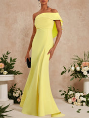 Yellow Ruched One Shoulder A-Line Gown
