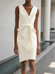White V Neck Sleeveless Sheath Midi Dress