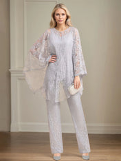 Chiffon V Neck Sleeveless Floor Length Mother of the Bride Pantsuits With Appliques