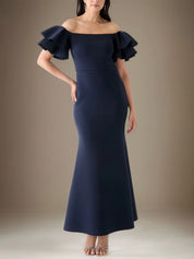 Trumpet/Mermaid Stretch Crepe Off The Shoulder Short Sleeves Ankle Length Dress
