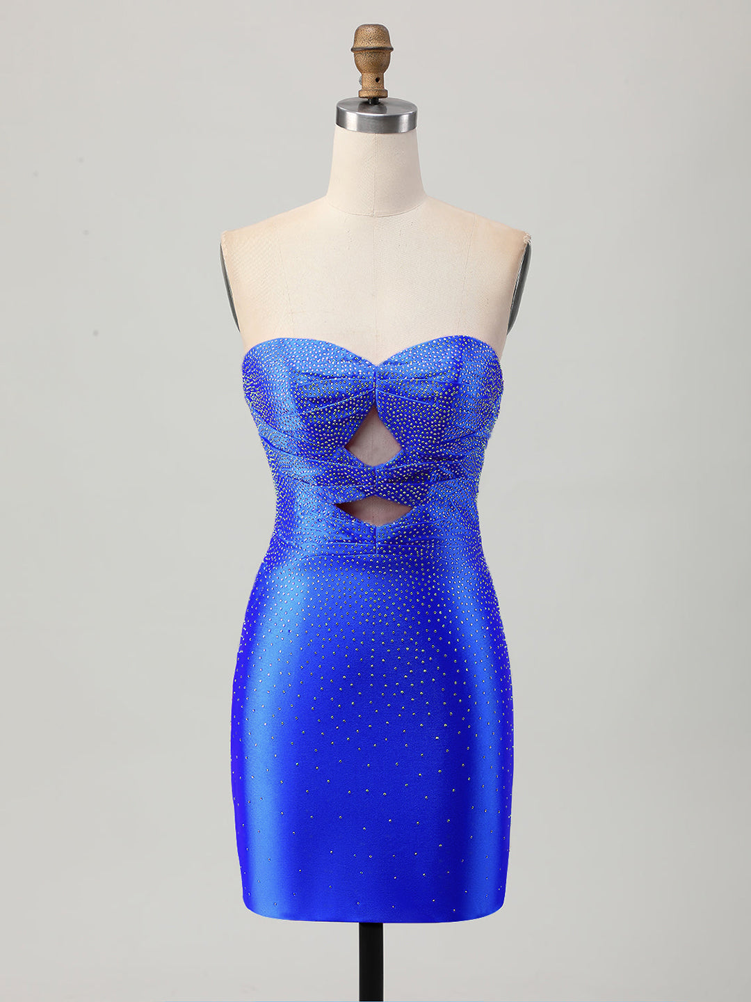 Strapless Tight Satin Cut Out Short Mini Dress with Beading