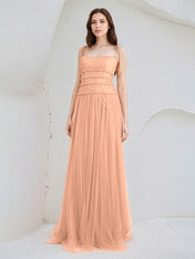 A-Line Spaghetti Straps Sleeveless Floor-Length tulle Bridesmaid Dresses