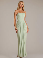 Green Sheath/Column Chiffon Off The Shoulder Sleeveless Floor Length Dresses