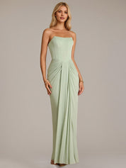 Green Sheath/Column Chiffon Off The Shoulder Sleeveless Floor Length Dresses
