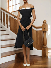Black Off The Shoulder Sleeveless A-Line Midi Dress
