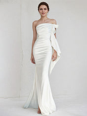 White Trumpet/Mermaid Chiffon Off the Shoulder Sleeveless Floor Length Dress