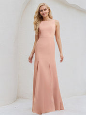 Dusty Rose Chiffon Trumpet/Mermaid Boat Neck Floor Length Bridesmaid Dress