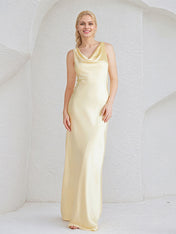 Champagne Satin Sheath/Column V Neck Floor Length Bridesmaid Dress