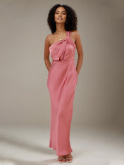 Rose Pink Satin Sheath/Column One Shoulder Ankle Length Bridesmaid Dresses