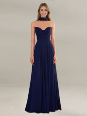 A Line Chiffon Off The Shoulder Sleeveless Floor Length Dress