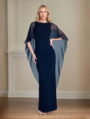 Navy Chiffon Sheath/Column Scoop Neck Floor Length Mother of the Bride Dresses