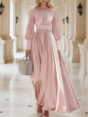 Fashionable And Elegant High-End Pleated Satin Maxi Dresses