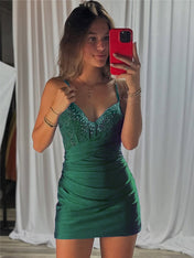 Beaded V Neck Corset Bodice Homecoming Dress