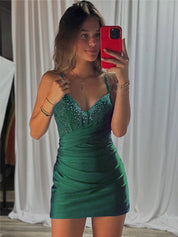 Royal Blue Beaded V Neck Corset Bodice Homecoming Dress