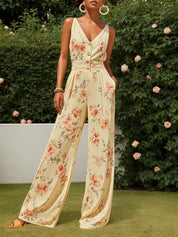 Yellow Floral Buckle Regular Fit Jumpsuit