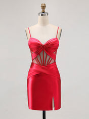 Bodycon Sheer Corset Pleated Mini Dress with Slit