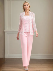 Chiffon Off The Shoulder Sleeveless Floor Length Mother of the Bride Pantsuits With Appliques