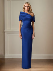 Royal Blue Satin Sheath/Column Off The Shoulder Floor Length Mother of the Bride Dresses