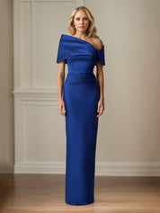 Sapphire Satin Sheath/Column Off The Shoulder Floor Length Mother of the Bride Dresses