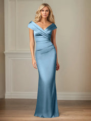 Trumpet/Mermaid V Neck Sleeveless Floor-Length Satin Dress With Pleated