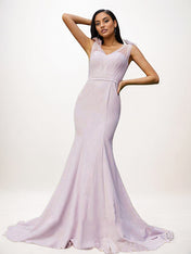 Trumpet/Mermaid Stretch Crepe Ruched V-Neck Sleeveless Floor Length Bridesmaid Dresses