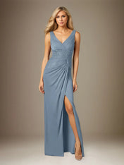 Trumpet/Mermaid V Neck Sleeveless Floor-Length Chiffon Dress With Sequins
