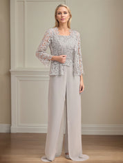 Chiffon Square Neck Sleeveless Floor Length Pleated Mother of the Bride Pantsuits