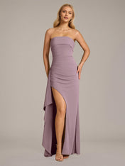 Dusk Sheath/Column Chiffon Off The Shoulder Sleeveless Floor Length Dress