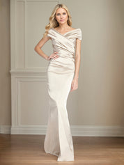 Champagne Satin Sheath/Column Off The Shoulder Floor Length Mother of the Bride Dresses