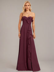 Grape A-Line Sweetheart Floor-Length Chiffon Bridesmaid Dress With Ruffle