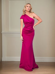 Satin Sheath/Column One Shoulder Short Sleeves Floor Length Mother of the Bride Dresses