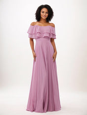 Wisteria A-Line Chiffon Ruffles Off-The-Shoulder Sleeveless Floor-Length Bridesmaid Dresses