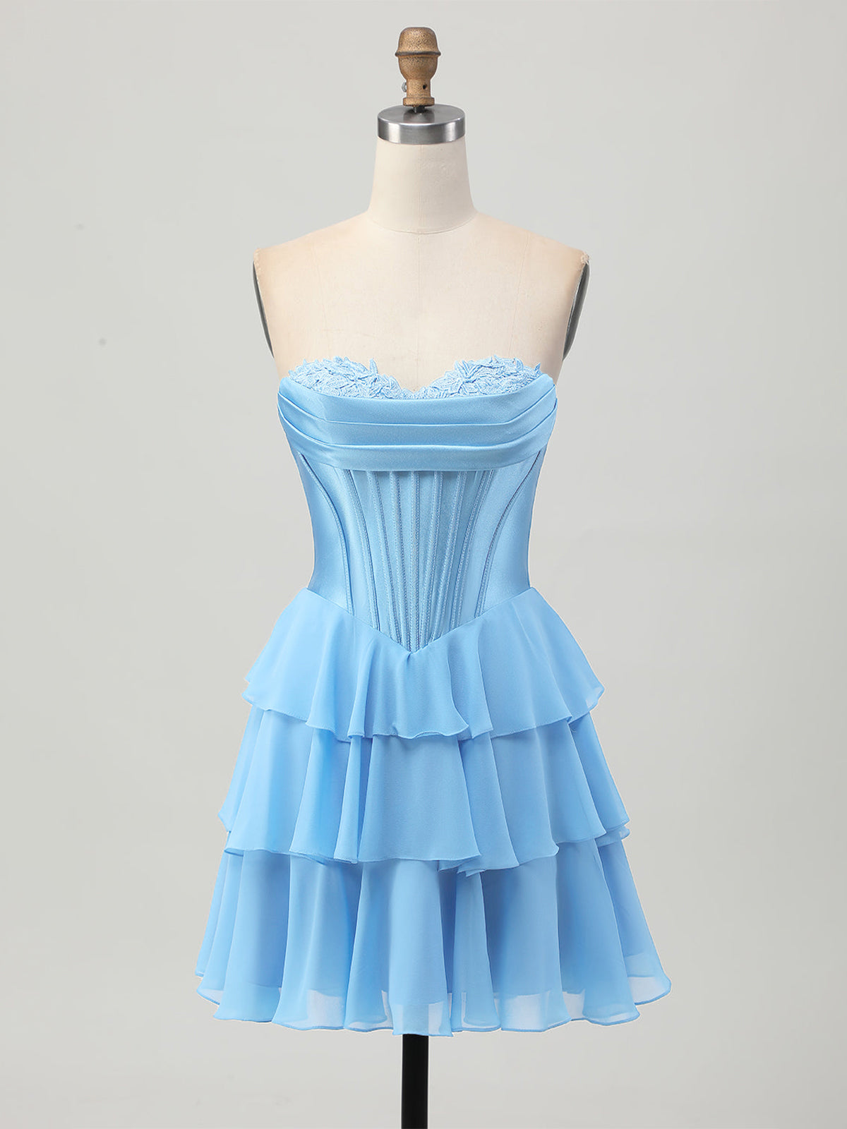 Light Blue A Line Tiered Sweetheart Corset Short Homecoming Dress