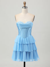 A Line Tiered Sweetheart Corset Short Homecoming Dress