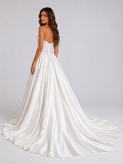 Elegant Strapless Corset Satin A-Line Wedding Dress with Chapel Train