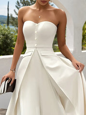White Buckle Strapless Sleeveless Two-Piece Set