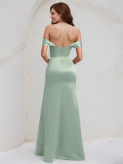 Agave Satin Trumpet/Mermaid Off the Shoulder Floor Length Bridesmaid Dress