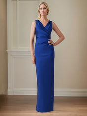 Sapphire Satin Sheath/Column V Neck Floor Length Mother of the Bride Dresses