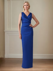 Sapphire Satin Sheath/Column V Neck Floor Length Mother of the Bride Dresses