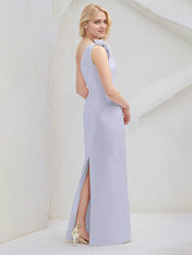Lavender Sheath/Column One Shoulder Sleeveless Floor Length Satin Bridesmaid Dresses