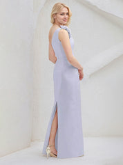 Lavender Sheath/Column One Shoulder Sleeveless Floor Length Satin Bridesmaid Dresses