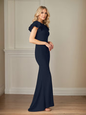 Sheath/Column Chiffon Scoop Neck Short Sleeves Floor Length Mother of the Bride Dresses With Ruffles
