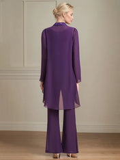 Chiffon Scoop Neck Long Sleeves Floor Length Mother Of The Bride Pantsuits