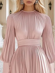 Fashionable And Elegant High-End Pleated Satin Maxi Dresses